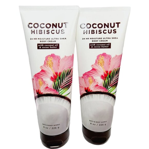 2 COCONUT HIBISCUS Bath Body Works 24 Hr Moisture Ultra Shea Body Cream 8oz NEW - Picture 1 of 7